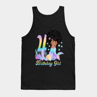 Kids Four 4Th Birthday 4 Year Old Girl African American Mermaid Tank Top